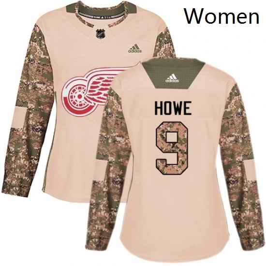 Womens Adidas Detroit Red Wings 9 Gordie Howe Authentic Camo Veterans Day Practice NHL Jersey